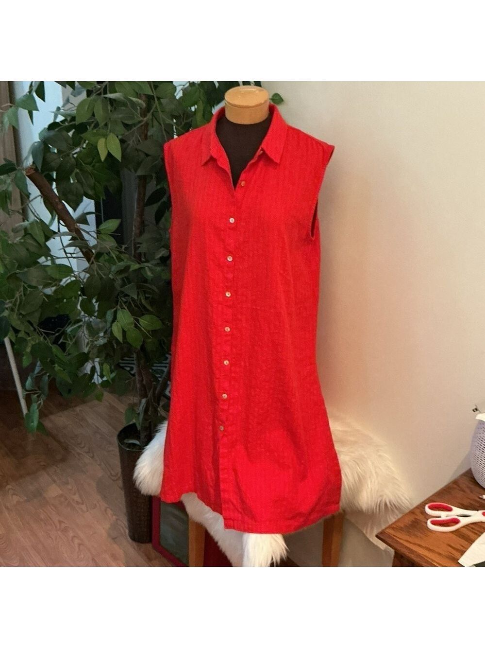 Marc New York linen Red Sleeveless Shirt Dress Womans Size Large NWT - Picture 6 of 12
